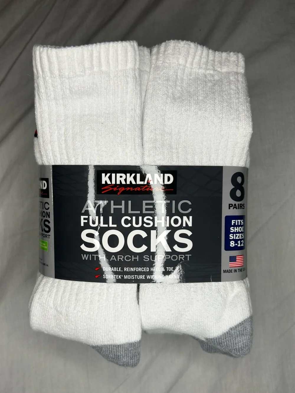 Kirkland Signature White Athletic Full Cushion Crew Socks - 8 Pack
